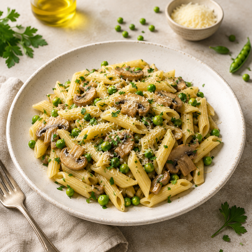 Pasta Funghi e Piselli