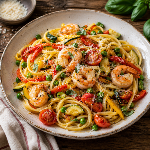 Pasta Primavera con Gamberi