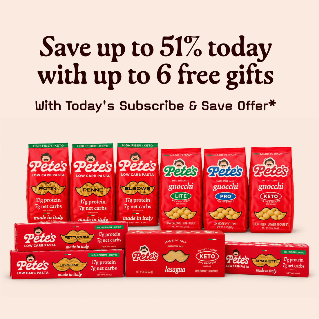 Pete’s mix and match pasta range and Subscribe & Save offer